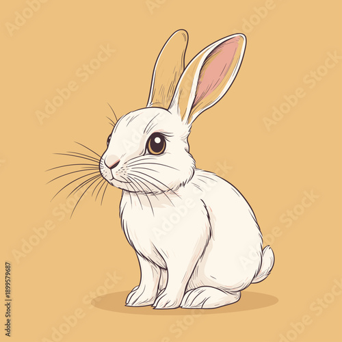 Cute cartoon white bunny on pastel background