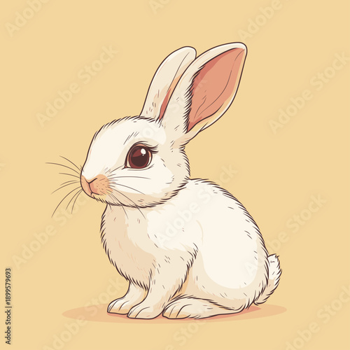 Cute cartoon white bunny on pastel background