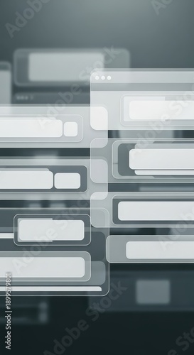 Translucent messaging platform featuring floating chat icons and layered overlays against blurred backgrounds