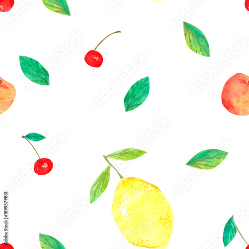 Seamless background with images of beautiful fruits and berries.