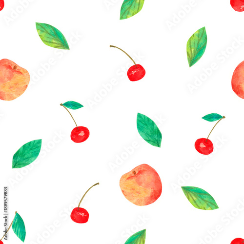 Seamless background with images of beautiful fruits and berries.