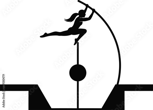 Female athlete pole vaulting with dynamic motion and strength