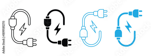 Electric plug icons with lightning bolt. Electrical power icon symbol sign, vector illustration
