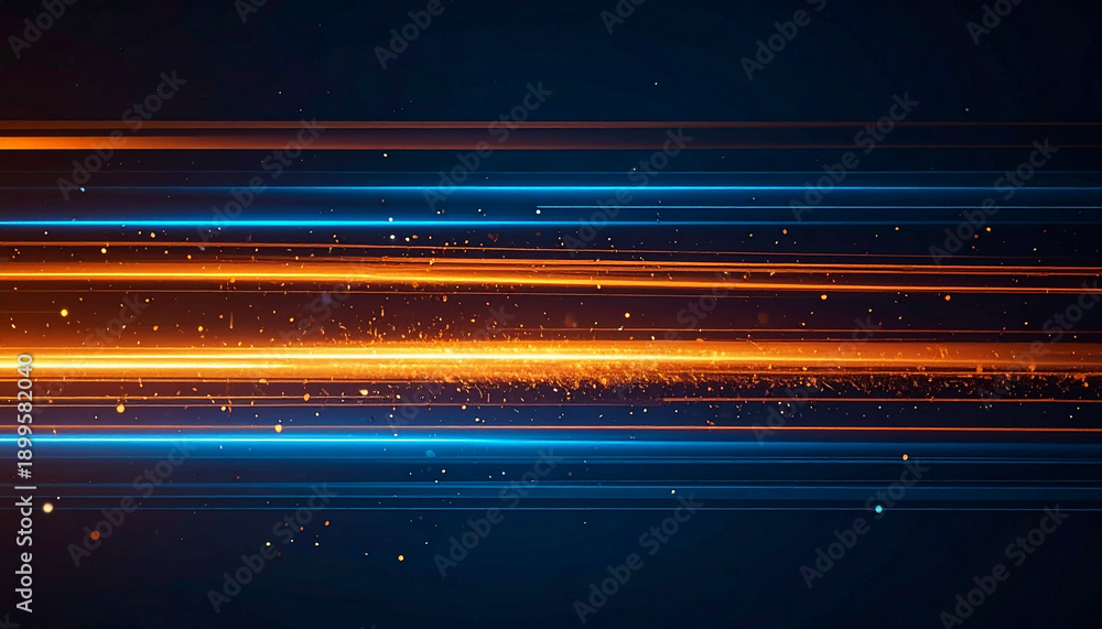 Obraz premium 青とオレンジの光が交差する横向き背景