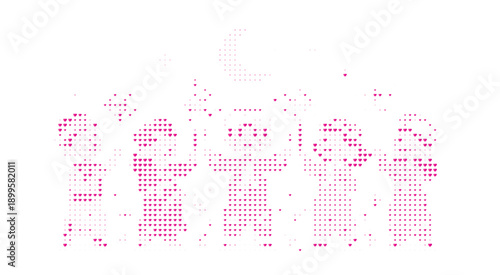 Pink heart people silhouettes on white, Love themed people heart artwork