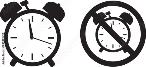 Printable vector illustration of alarm clock and no alarm clock
