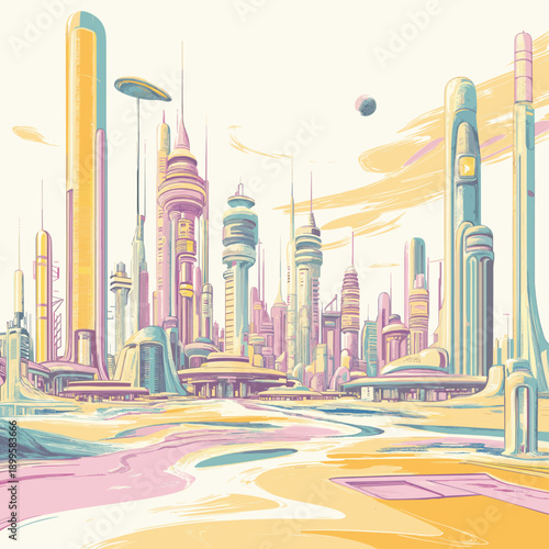 Futuristic Cityscape in Pastel Colors