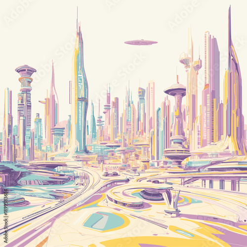 Futuristic Cityscape in Pastel Colors