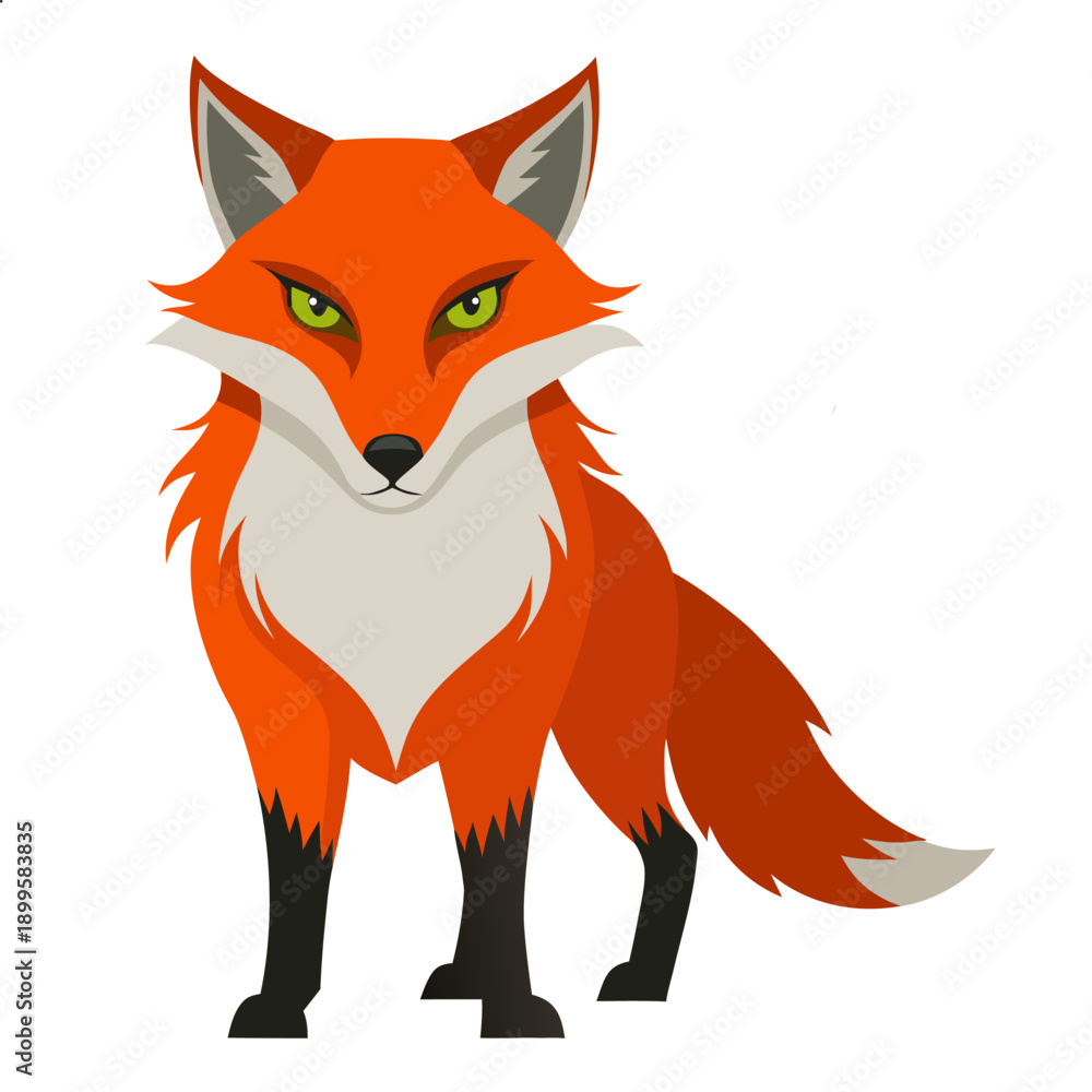 Obraz premium Angry fox character. Wild Fox. Cartoon colorful fox with an angry expression and standing, front view. Isolated vector illustration on white background