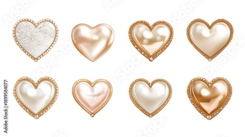 A set of eight heart-shaped pearls on a background