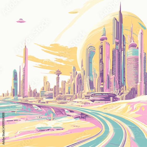 Futuristic Cityscape in Pastel Colors