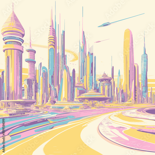 Futuristic Cityscape in Pastel Colors