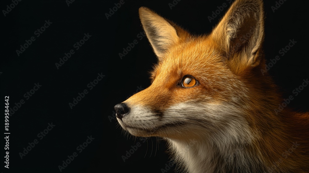 Fototapeta premium Red fox profile portrait on black background