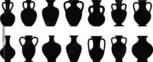 Collection of various black vase silhouettes on a white background