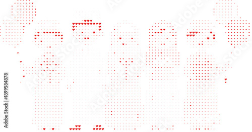 Red hearts forming abstract group of people, Community figures composed of red heart shapes