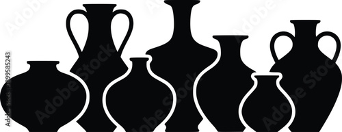 Silhouettes of five different vases on a white background