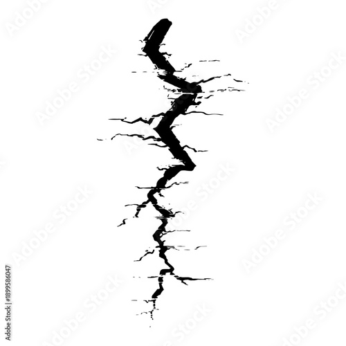 Vertical jagged crack or fracture line in grunge ink style