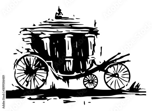 Vintage royal carriage silhouette in black grunge ink style