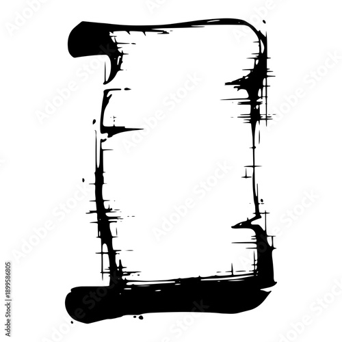 Vertical ancient parchment paper scroll frame with grunge texture