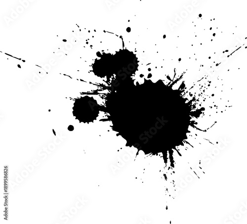 black ink brush painting dropped splatter splash graphic element on white background