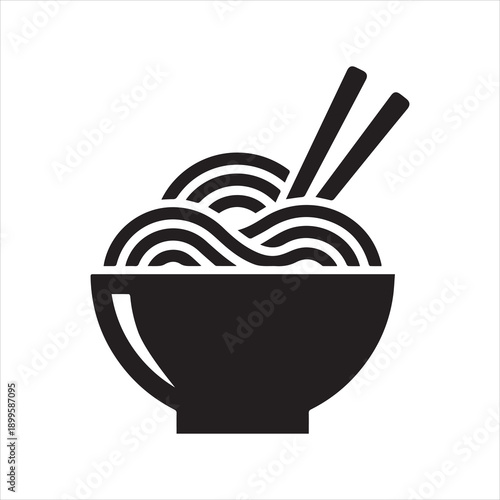  Ramen noodle bowl with chopsticks vector icon