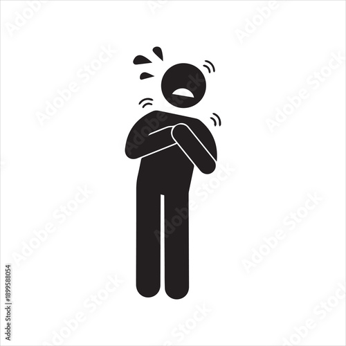  Heart attack icon showing a person with chest pain and distress. Vector illustration for cardiology, heart health awareness, and medical emergencies.
