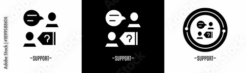 Support logo set. Collection of black and white logos. Stock vector.