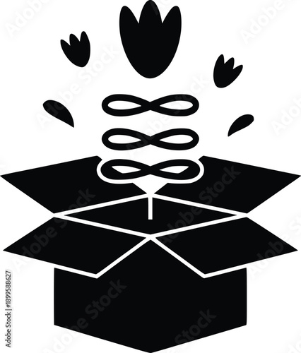 Gift box with flowers and ribbon popping out of the top