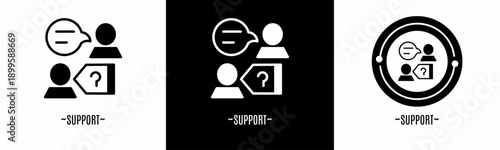 Support logo set. Collection of black and white logos. Stock vector.