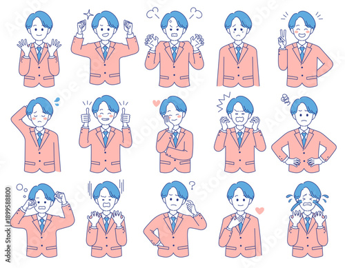 学生　表情　バリエーション　セット　男子
