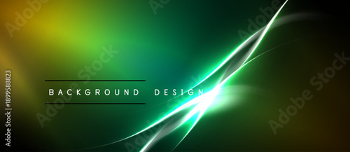 Abstract green, yellow gradient. Bright neon lines create dynamic flow. Dark borders frame vibrant design elements. Modern aesthetic.