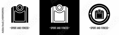 Sport and fitness logo set. Collection of black and white logos. Stock vector.