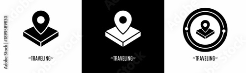 Traveling logo set. Collection of black and white logos. Stock vector.