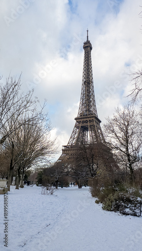 The Eiffel Tower with snow 