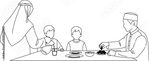 Muslim family sharing iftar dinner together during ramadan holy month