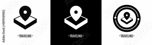 Traveling logo set. Collection of black and white logos. Stock vector.