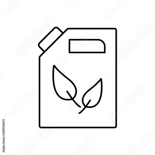 Icon a bio fuel canister with leaf symbol for organic energy, isolated against a clean background.