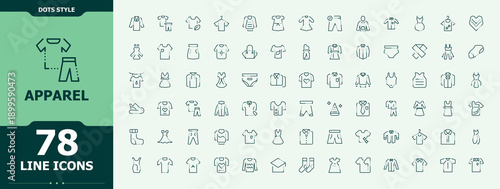 Apparel icon set. Clothes icon pack. Minimalist icons collection. Contain linear sign cloth, dress, wear, clothes, suit and more. Vector artwork and illustration.
