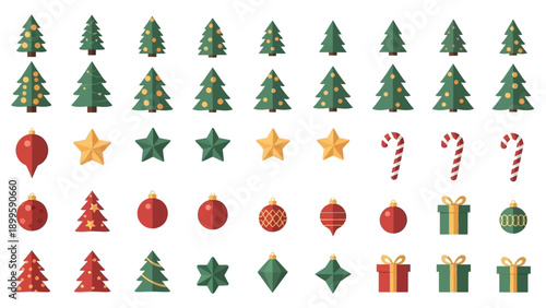 Collection of Christmas icons and decorations arranged in a grid pattern on a white background