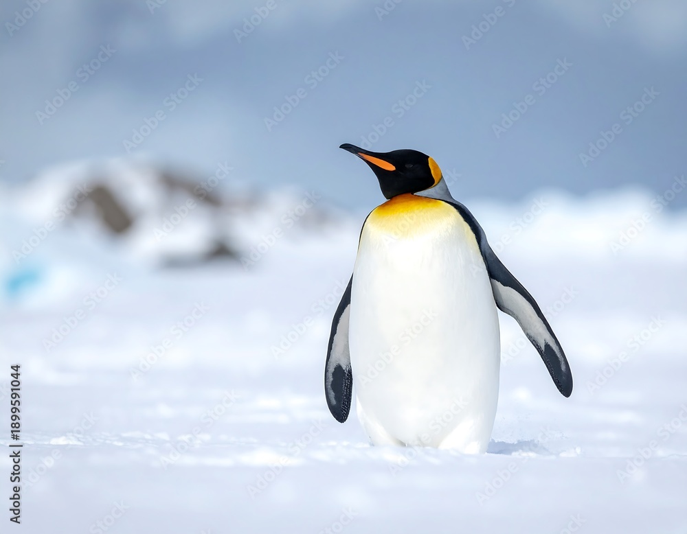 Fototapeta premium Penguin Standing Alone in Snowy Landscape.