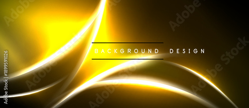 Golden abstract lines create dynamic flow. Dark background emphasizes bright curves, modern design element.