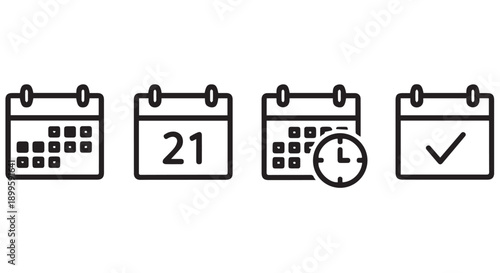 Four black and white calendar icons on Transparent Background for organization and scheduling purposes.