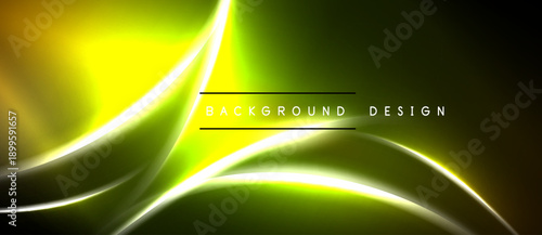 Abstract yellow, green lines over black background. Modern design with smooth gradients, dynamic curves, bright illumination.