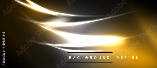 Abstract golden lines flow across dark background. Bright highlights create dynamic visual effect. Minimalist design suggests modern aesthetic.