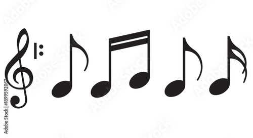 Black musical notes on a Transparent Background, representing music and harmony in a simple yet elegant composition.