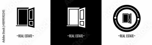 Real estate logo set. Collection of black and white logos. Stock vector.