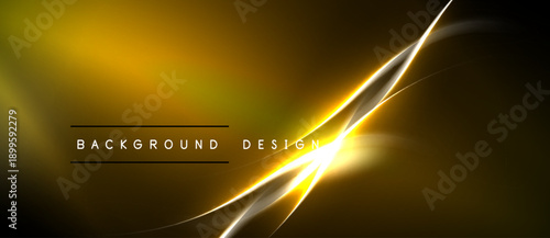 Golden lines over dark backdrop. Abstract design features bright gradients, smooth curves, text reads background design. Minimalist aesthetic.
