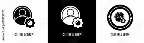 Setting and setup logo set. Collection of black and white logos. Stock vector.