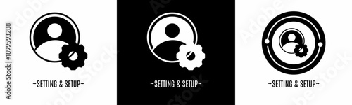 Setting and setup logo set. Collection of black and white logos. Stock vector.