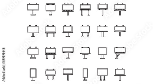 Collection of various blank billboard and signage icons in black and white for advertising and marketing purposes.
